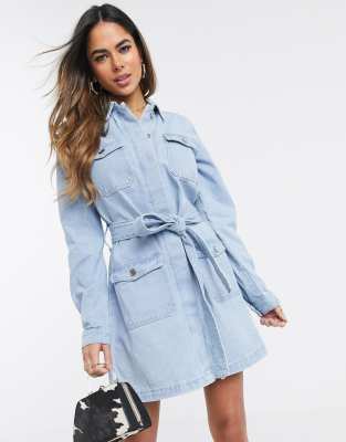 belted denim dress