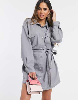 belted denim shirt dress