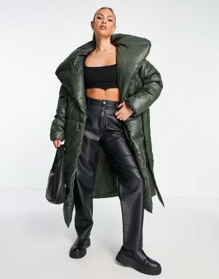 Missguided belted duvet coat in khaki - KHAKI