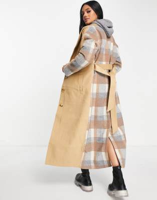 Missguided belted formal longline coat in tan