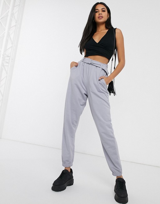 Missguided belted joggers in grey