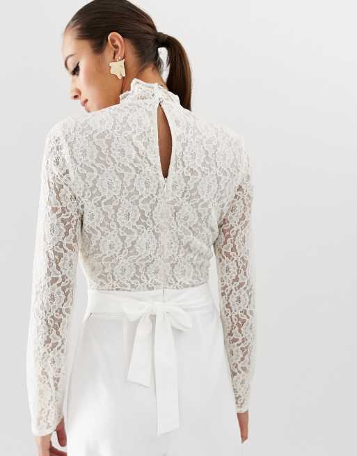 Missguided white store lace jumpsuit