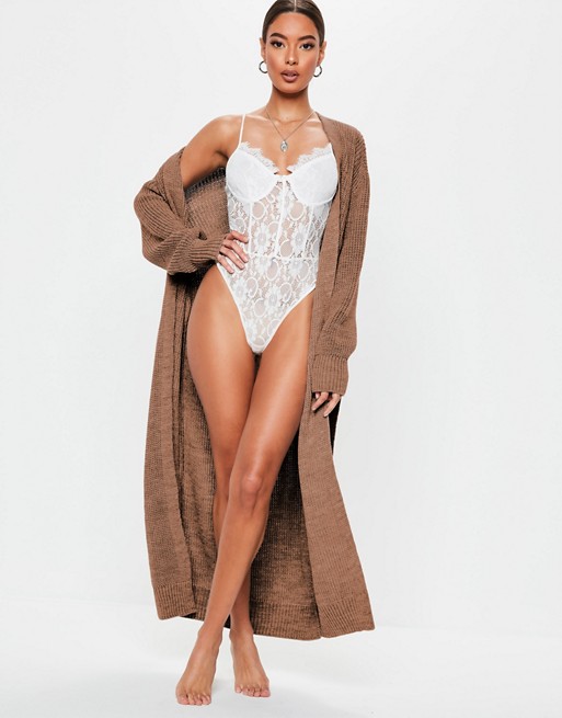 Missguided belted maxi cardigan in mocha