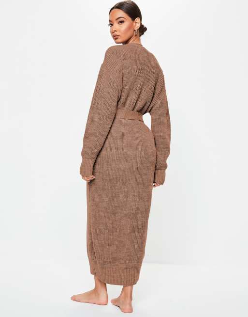 Missguided belted maxi cardigan in mocha ASOS