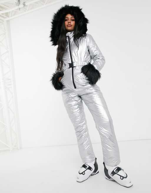 Missguided belted ski suit in silver