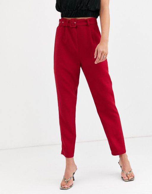 Zara red 2024 belted trousers