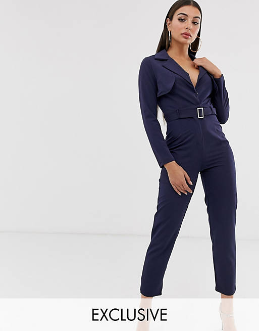 Missguided belted utility jumpsuit in navy | ASOS