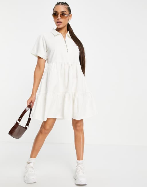 Missguided – Biała warstwowa sukienka koszulowa z zamkiem z przodu
