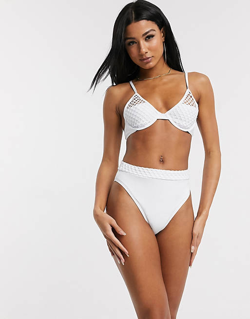 Missguided – Biały dół od bikini z siateczką