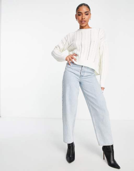 Missguided – Biały sweter o warkoczowym splocie z wiązaniem z tyłu, 4 z 4