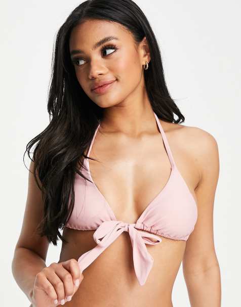 Missguided bikini top with thick tie side in rose - view 1