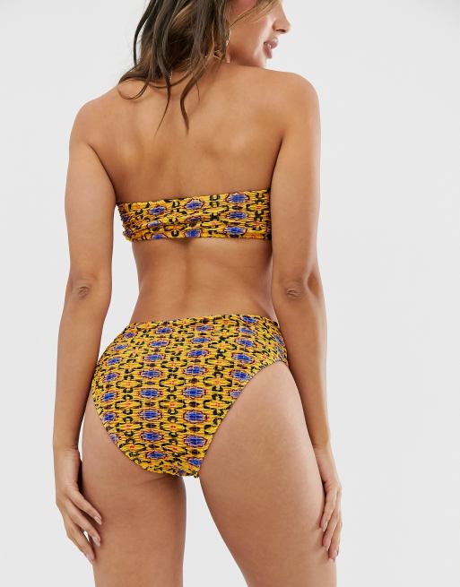 Missguided - Bikinibroekje met hoge taille en tegelprint in mosterdgeel, 2 van 4