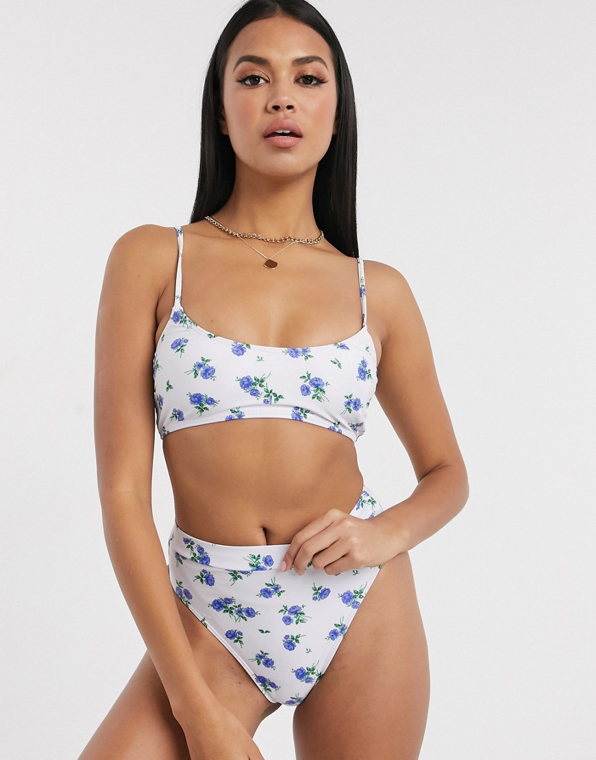 Missguided - Bikinitop met lage ronde hals en bloemenprint-Multi
