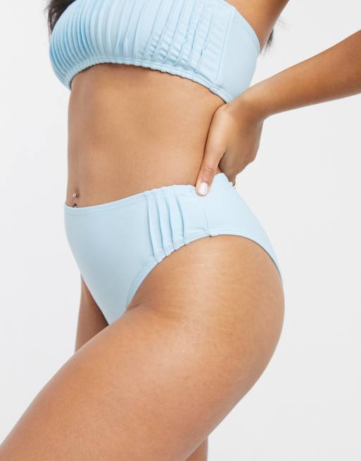 Missguided – Blå plisserad bikiniunderdel med knytning i sidan, 3 av 4