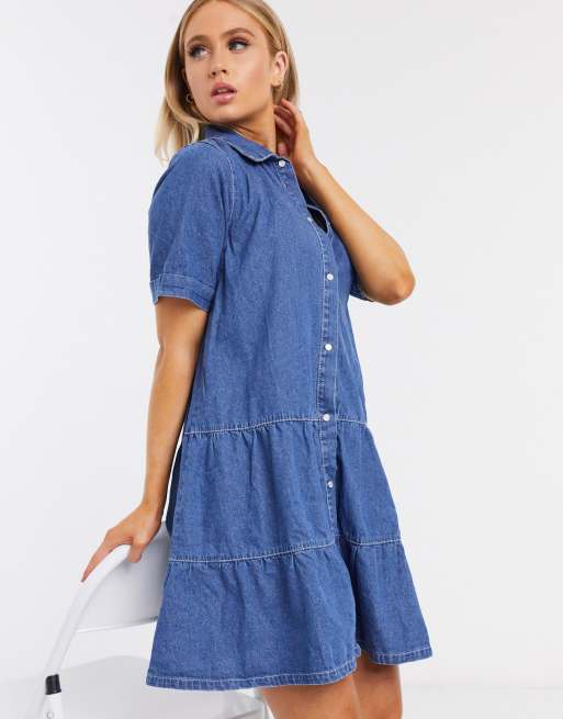 Missguided – Blaues Jeans-Hängerkleid mit gerafftem Saum, 3 von 4