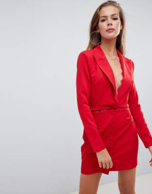 red blazer dress missguided