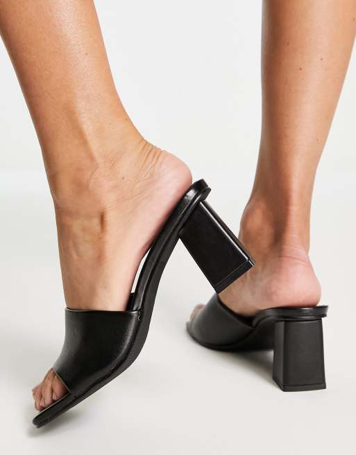 Missguided block heel mules with square toe in black