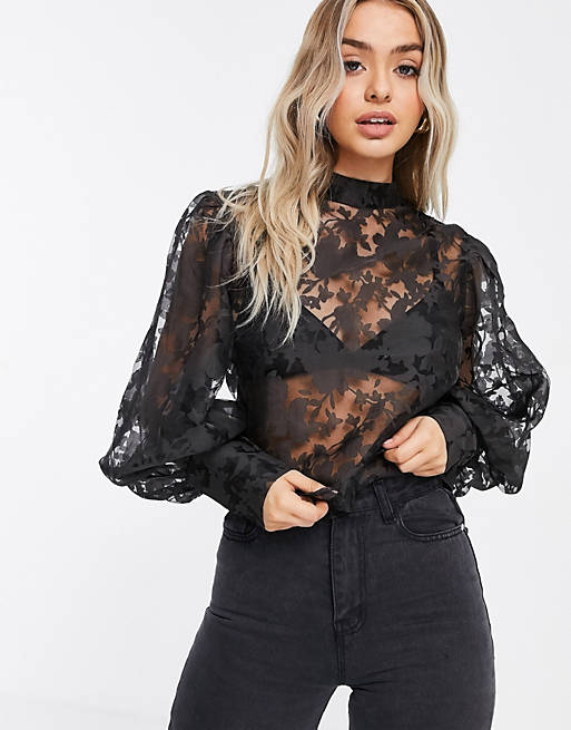 Tops Missguided blouse with balloon sleeves in black 