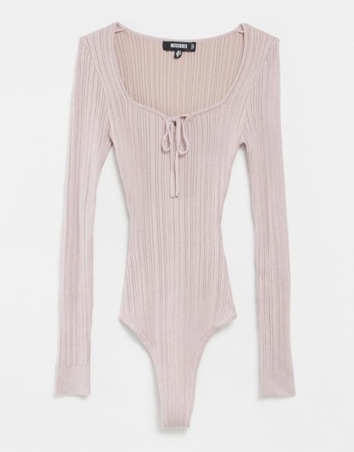 Missguided - Body lavorato a maglia color cipria con allacciatura frontale