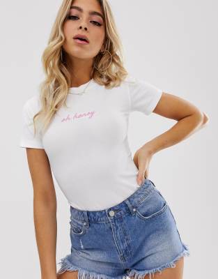 Missguided - Weißer Bodysuit mit Schriftzug - Weiß