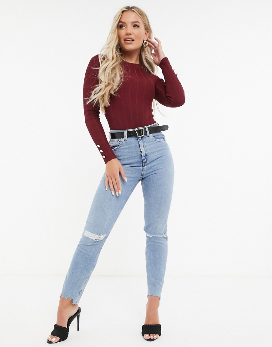 Missguided body with button cuff in burgundy-Red