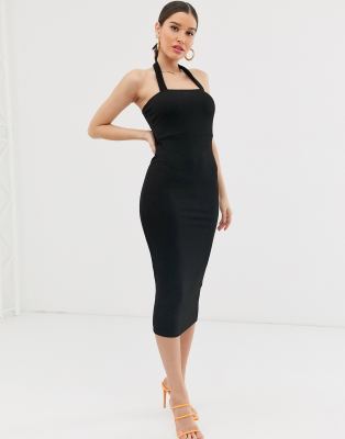 black halter neck midi dress