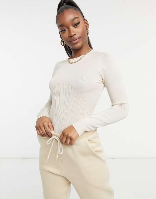 Missguided bodysuit in beige ASOS