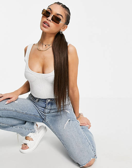 Missguided bodysuit with corset detail in white