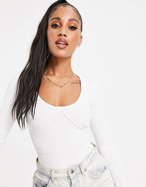 Missguided bodysuit with cup detail in white