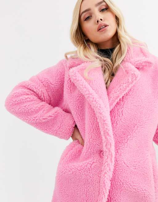 Missguided pink deals teddy coat