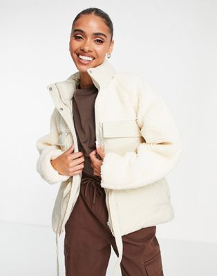 Missguided borg mix puffer jacket in cream