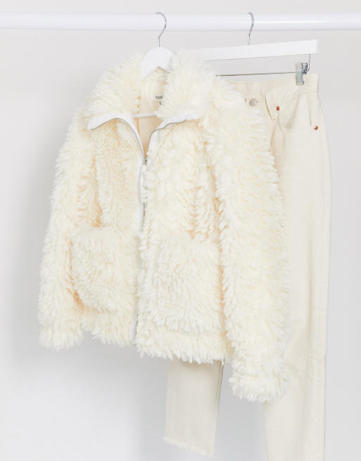 Missguided white 2025 teddy coat