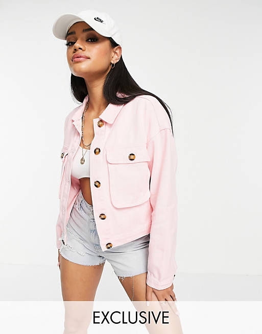 Missguided boxy shacket with bellow pocket in pink | ASOS