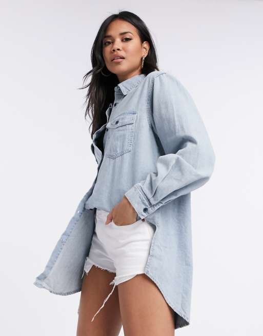 Missguided boyfriend fit oversized denim shirt in blue | ASOS