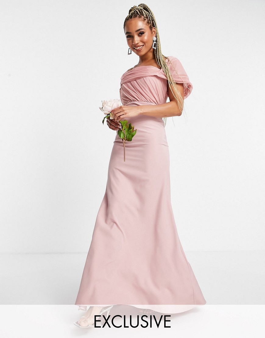 Missguided Bridesmaid bandeau gown with organza detail in blush