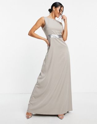 Missguided bridesmaid bow back maxi dress in grey