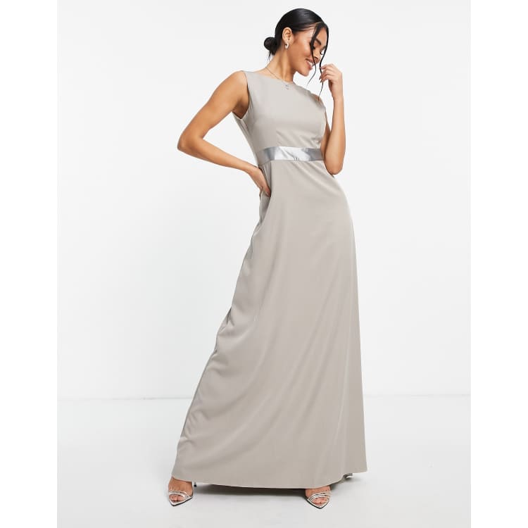 Missguided bridesmaid bow back maxi dress in grey ASOS