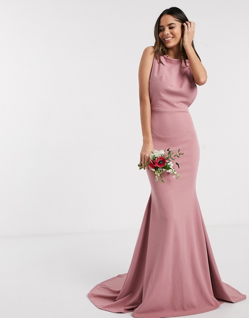Missguided Bridesmaid low back dress in blush