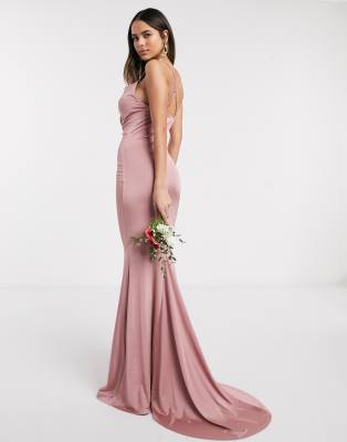 pink cowl neck bridesmaid dress