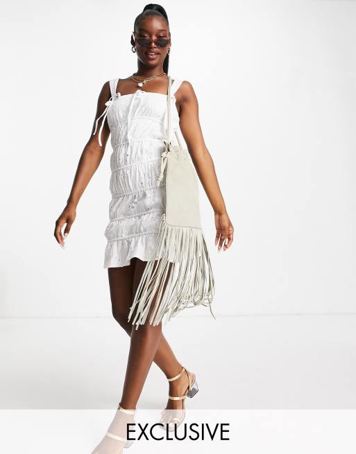 Missguided white shop fringe dress