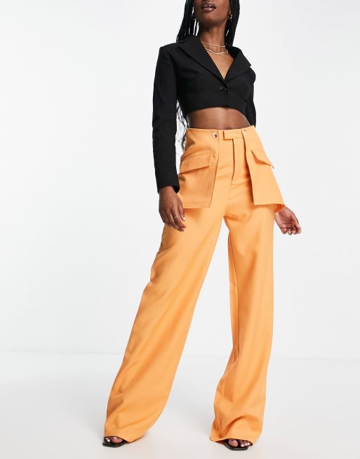 Missguided - Broek met wijde pijpen en zakken in oranje