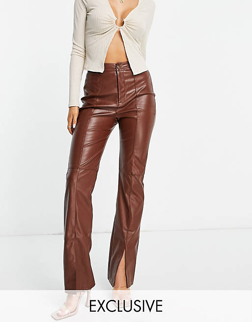 asos.com | Missguided faux leather split hem trousers in brown
