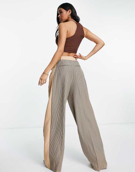 Missguided - Brune dad-bukser med panel i pepitatern, 4 af 4