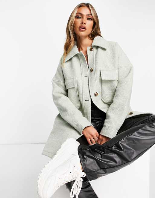 Missguided brushed boxy shacket in sage | ASOS