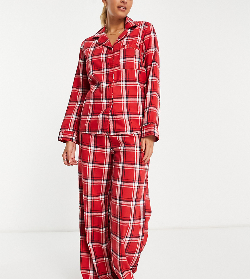 Missguided brushed check pajama set in red