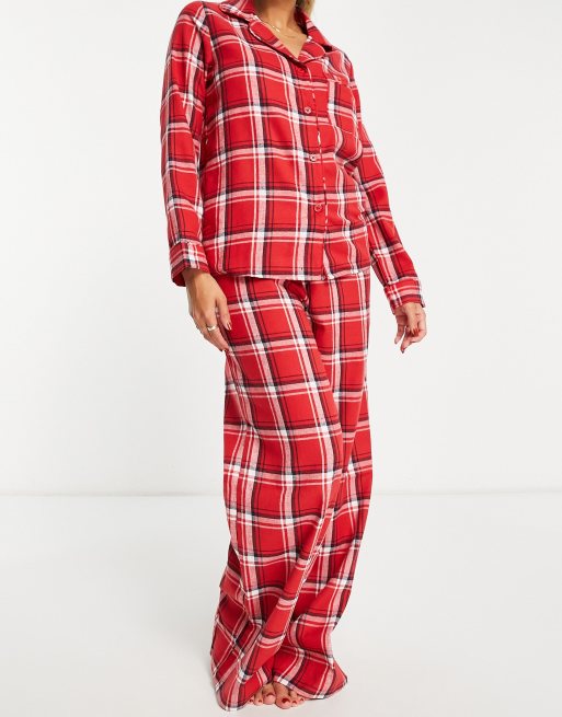 Missguided brushed check pajama set in red