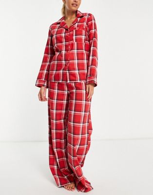 Missguided brushed check pyjama set in red