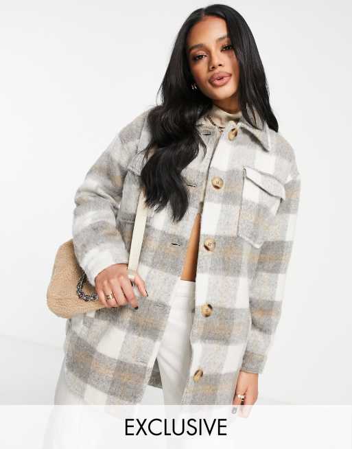 Missguided brushed check shacket in gray | ASOS