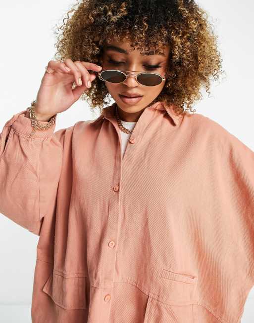 Missguided – Brzoskwiniowa koszula oversize z kieszenią – część zestawu, 3 z 4