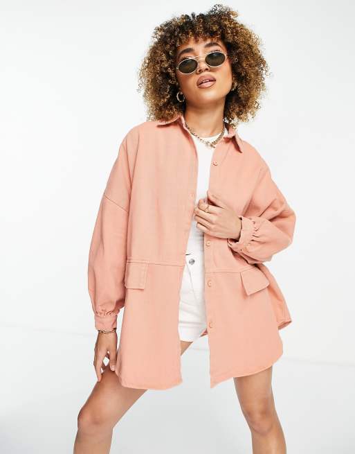 Missguided – Brzoskwiniowa koszula oversize z kieszenią – część zestawu, 4 z 4